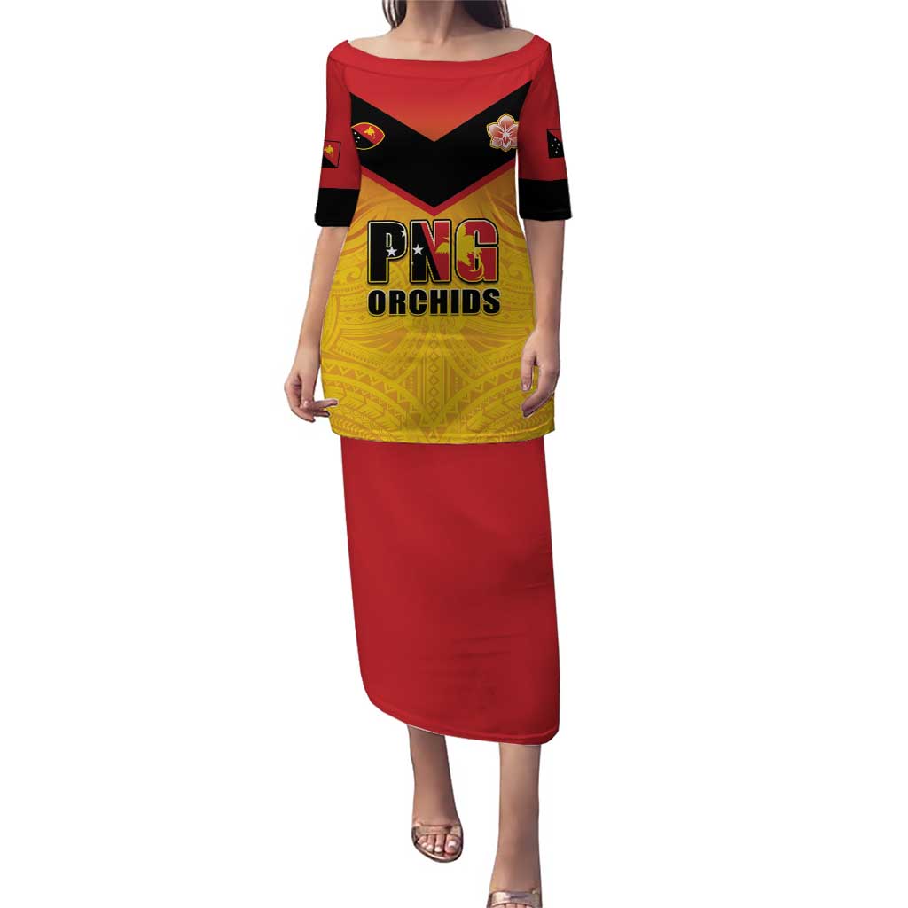 Papua New Guinea Rugby Custom Puletasi Go Orchids Pacific Champions LT05 Long Dress Yellow - Polynesian Pride