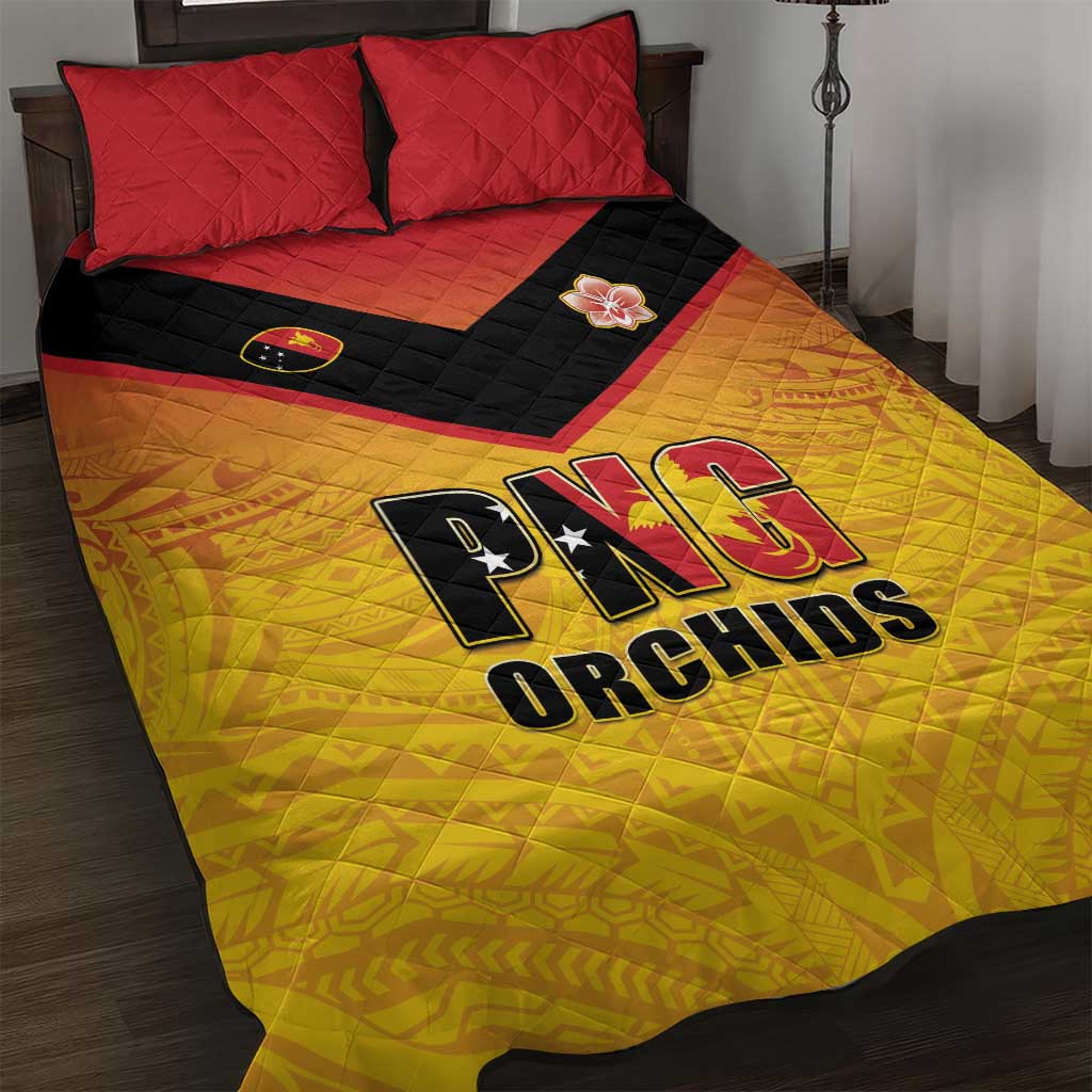 Papua New Guinea Rugby Quilt Bed Set Go Orchids Pacific Champions LT05 Yellow - Polynesian Pride