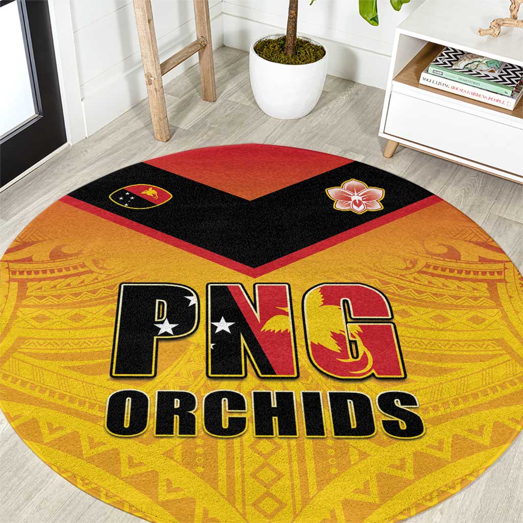 Papua New Guinea Rugby Round Carpet Go Orchids Pacific Champions LT05 Yellow - Polynesian Pride