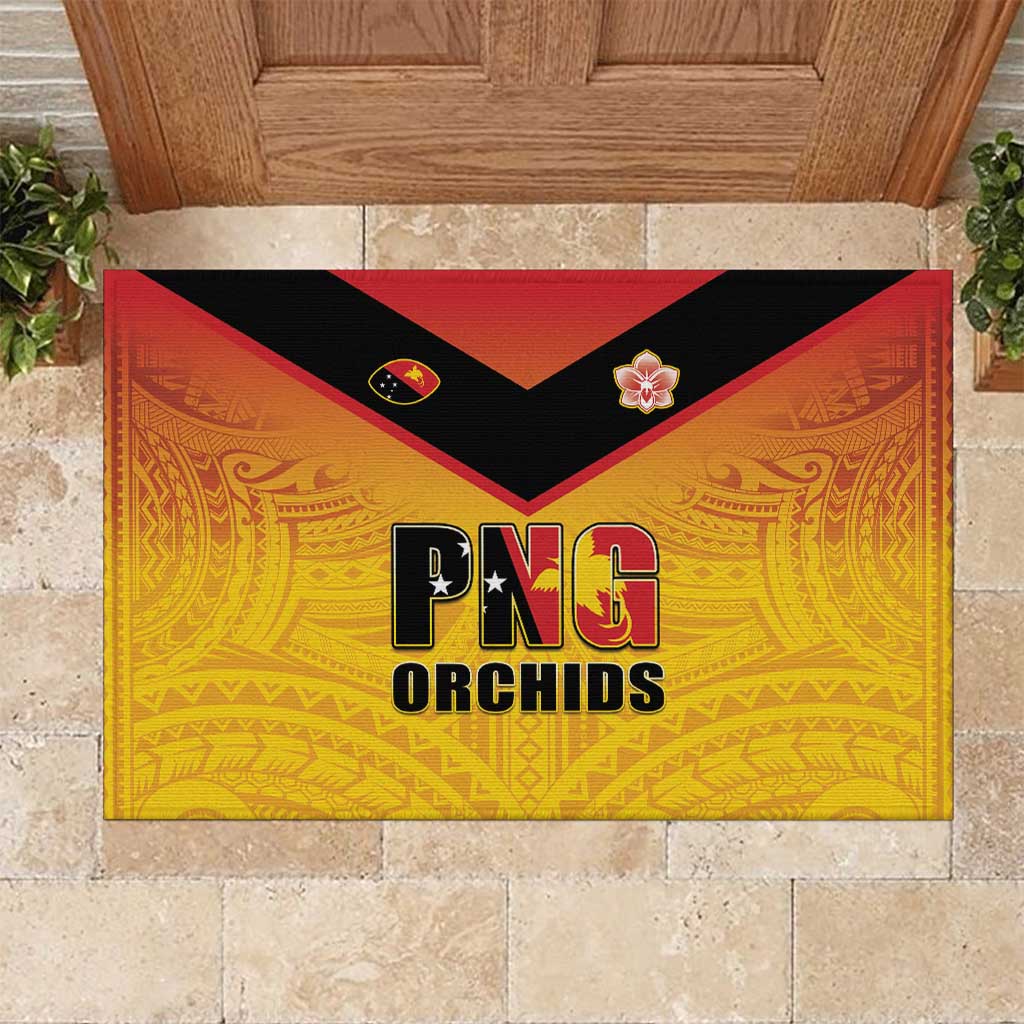 Papua New Guinea Rugby Rubber Doormat Go Orchids Pacific Champions LT05 Yellow - Polynesian Pride