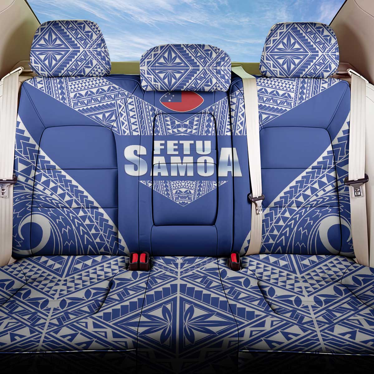 Fetu Samoa Rugby Back Car Seat Cover Go Champions LT05 One Size Blue - Polynesian Pride
