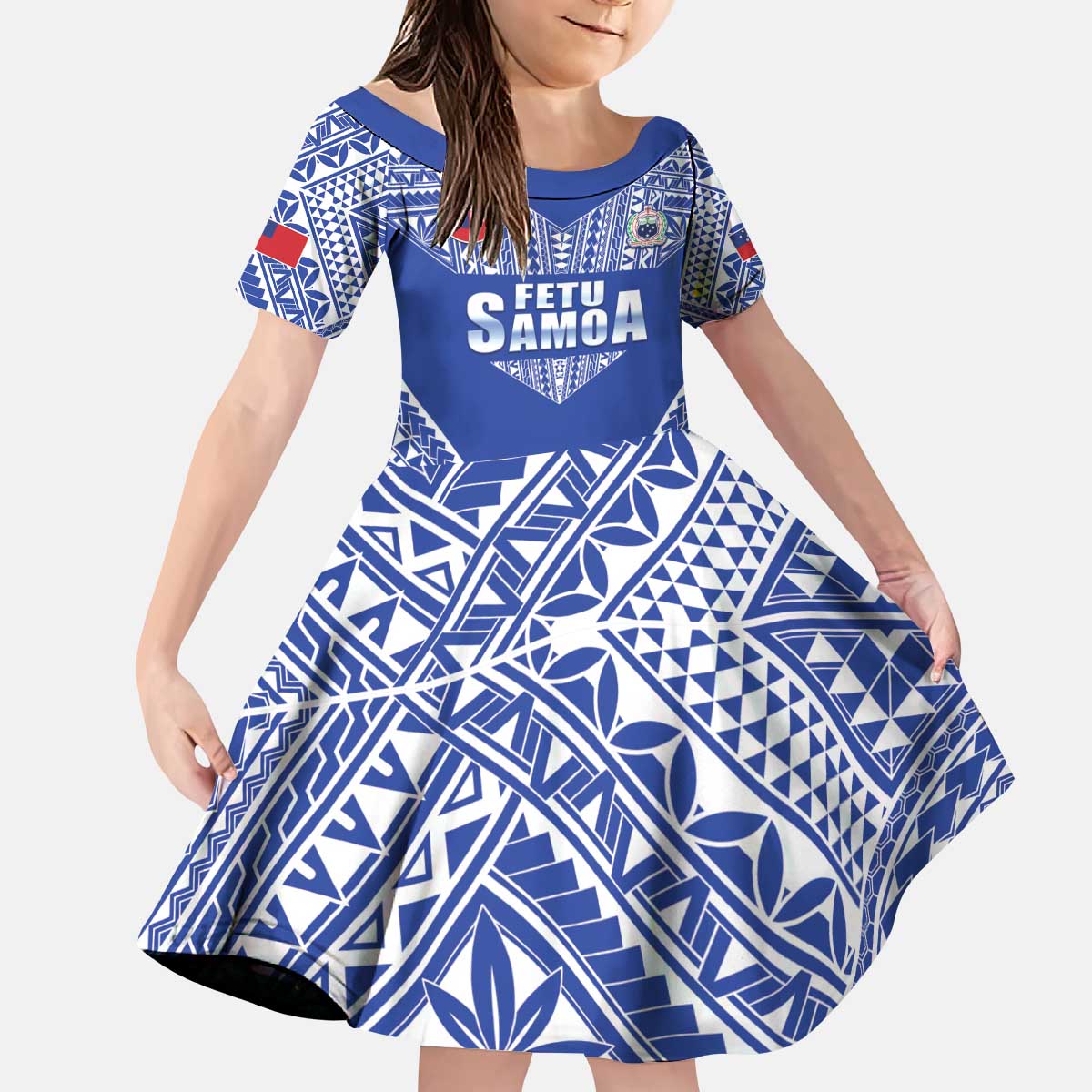 Fetu Samoa Rugby Custom Kid Short Sleeve Dress Go Champions LT05 KID Blue - Polynesian Pride