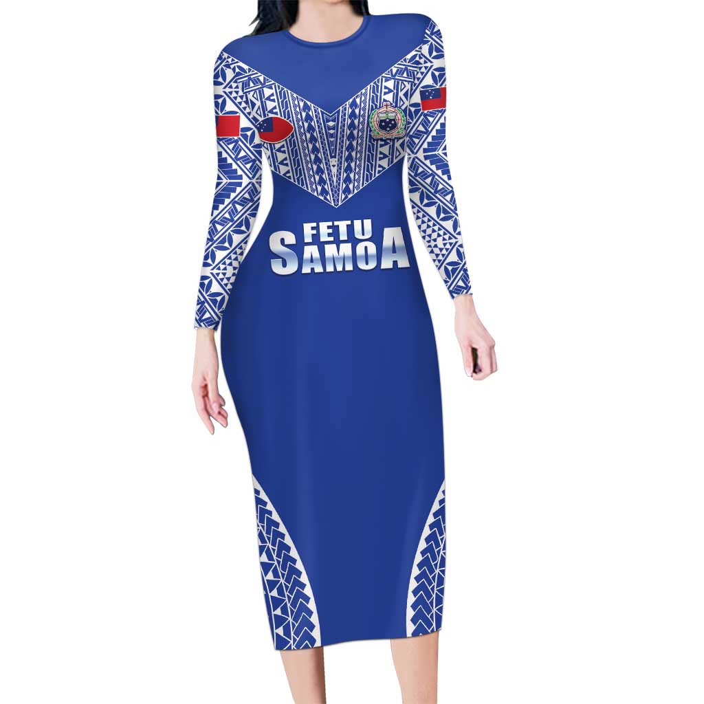 Fetu Samoa Rugby Custom Long Sleeve Bodycon Dress Go Champions LT05 Long Dress Blue - Polynesian Pride