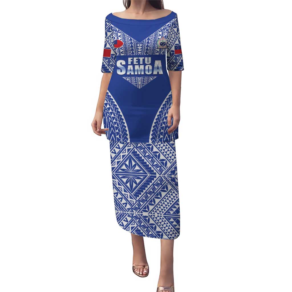 Fetu Samoa Rugby Custom Puletasi Go Champions LT05 Long Dress Blue - Polynesian Pride