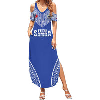 Fetu Samoa Rugby Custom Summer Maxi Dress Go Champions LT05 Women Blue - Polynesian Pride