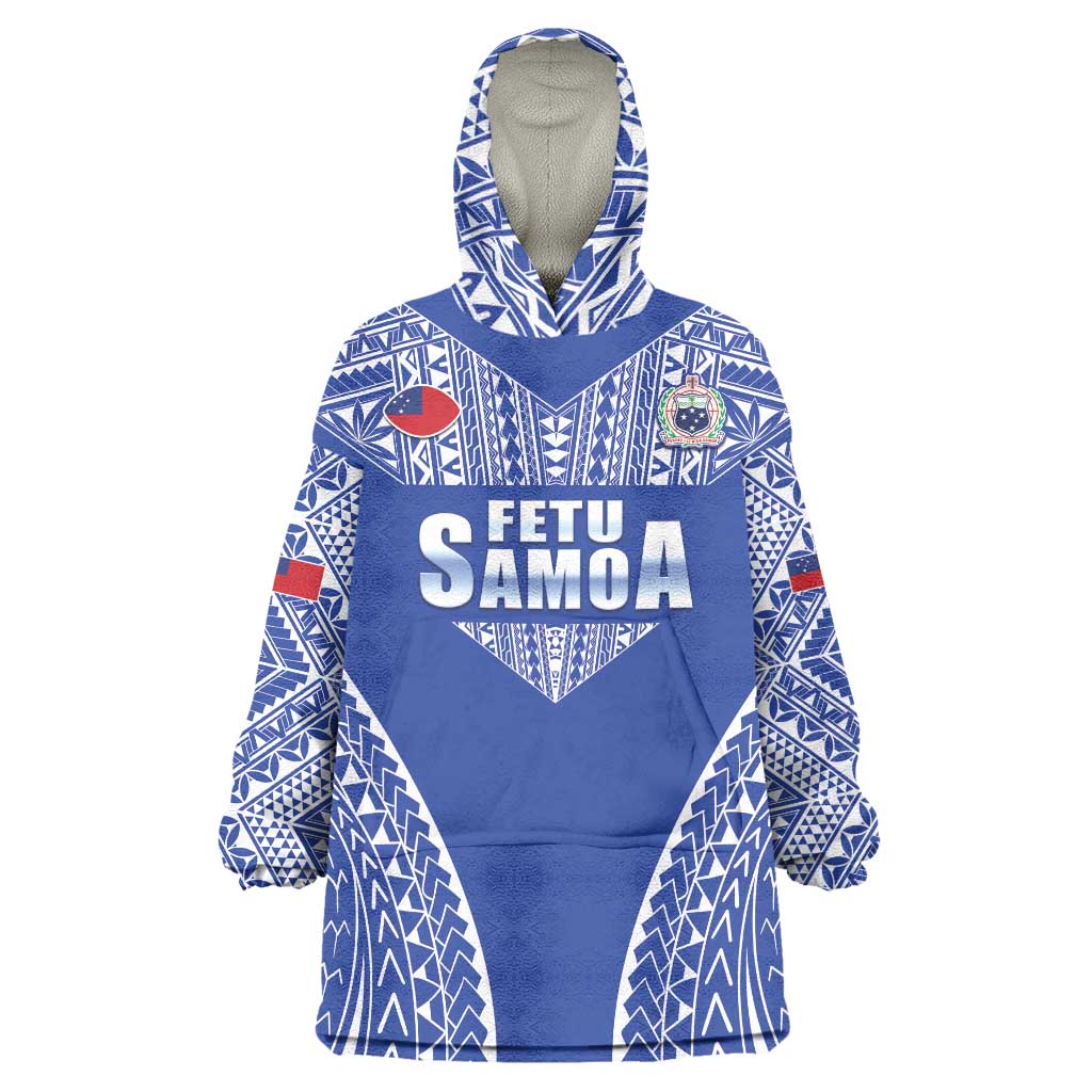 Fetu Samoa Rugby Custom Wearable Blanket Hoodie Go Champions LT05 One Size Blue - Polynesian Pride