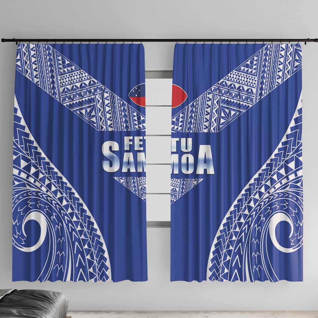 Fetu Samoa Rugby Window Curtain Go Champions LT05 With Hooks Blue - Polynesian Pride