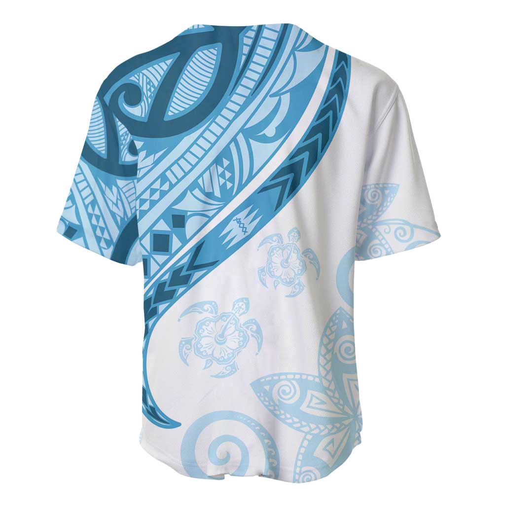 Blue Polynesian Tribal Turtle Floral Pattern Baseball Jersey LT05 - Polynesian Pride