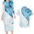 Blue Polynesian Tribal Turtle Floral Pattern Couples Matching Long Sleeve Bodycon Dress and Hawaiian Shirt