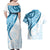 Blue Polynesian Tribal Turtle Floral Pattern Couples Matching Off Shoulder Maxi Dress and Hawaiian Shirt