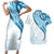 Blue Polynesian Tribal Turtle Floral Pattern Couples Matching Short Sleeve Bodycon Dress and Hawaiian Shirt