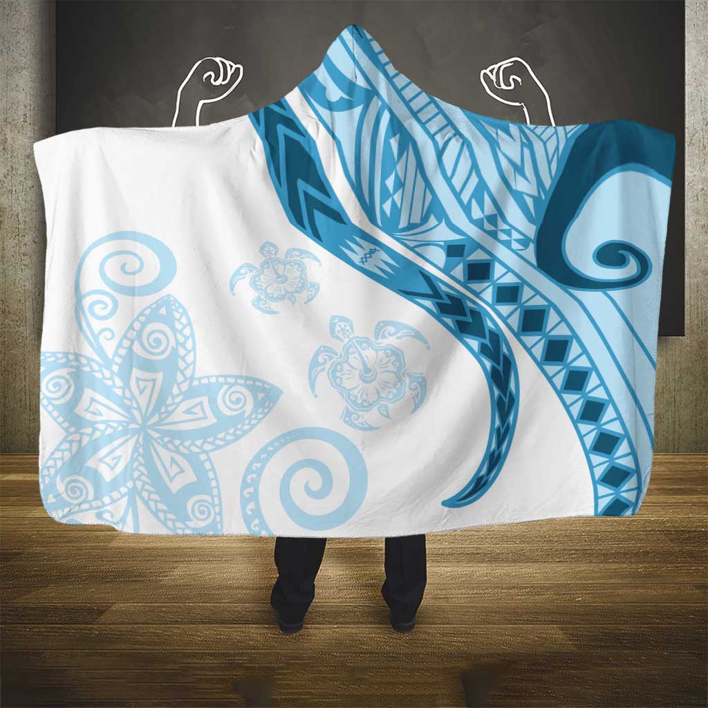 Blue Polynesian Tribal Turtle Floral Pattern Hooded Blanket LT05 - Polynesian Pride