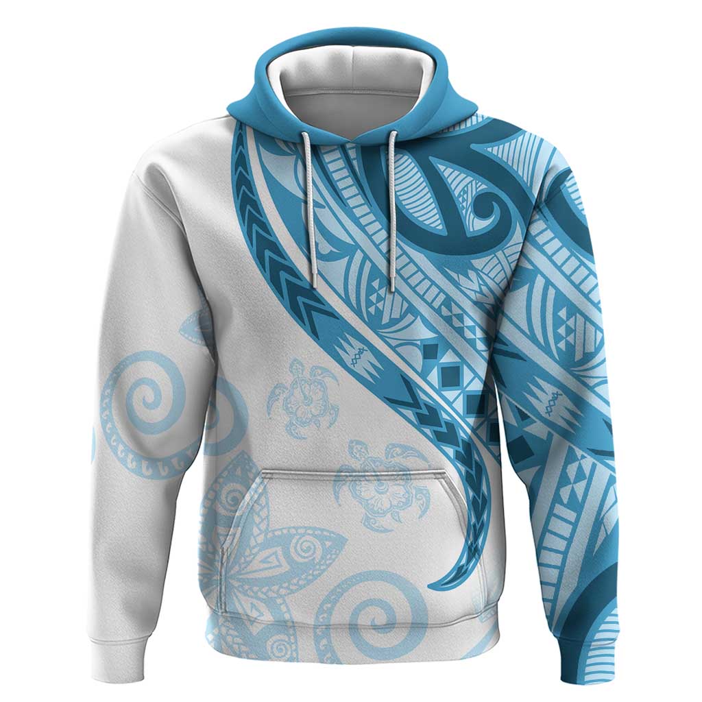 Blue Polynesian Tribal Turtle Floral Pattern Hoodie