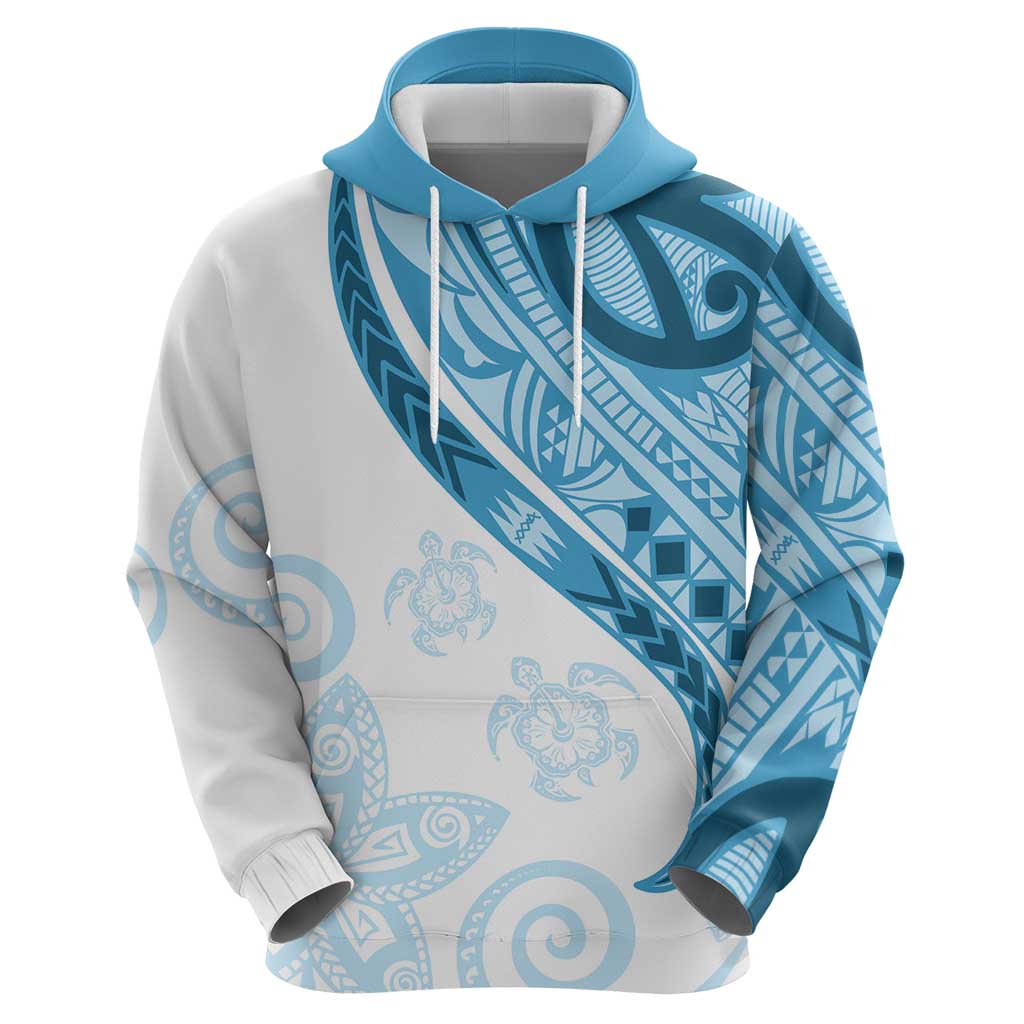 Blue Polynesian Tribal Turtle Floral Pattern Hoodie LT05 - Polynesian Pride