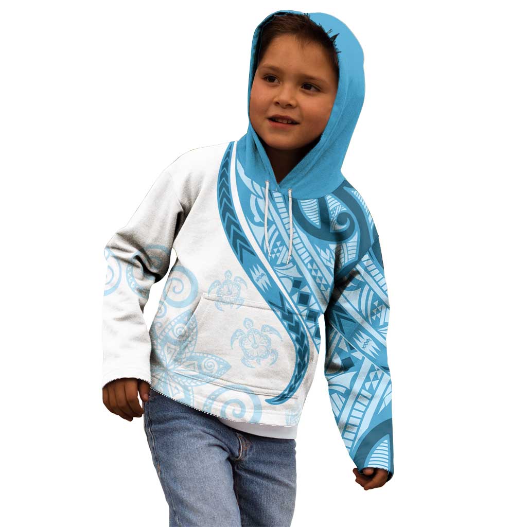 Blue Polynesian Tribal Turtle Floral Pattern Kid Hoodie LT05 - Polynesian Pride