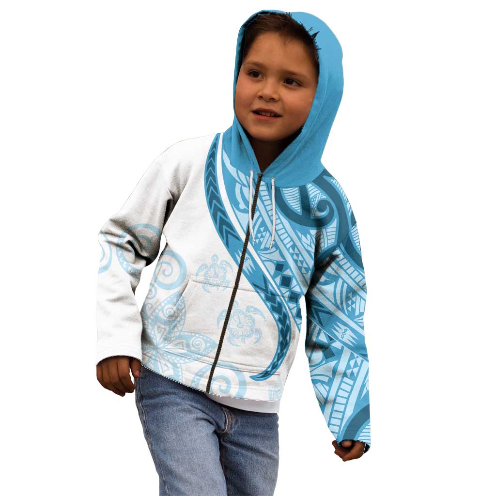 Blue Polynesian Tribal Turtle Floral Pattern Kid Hoodie LT05 - Polynesian Pride