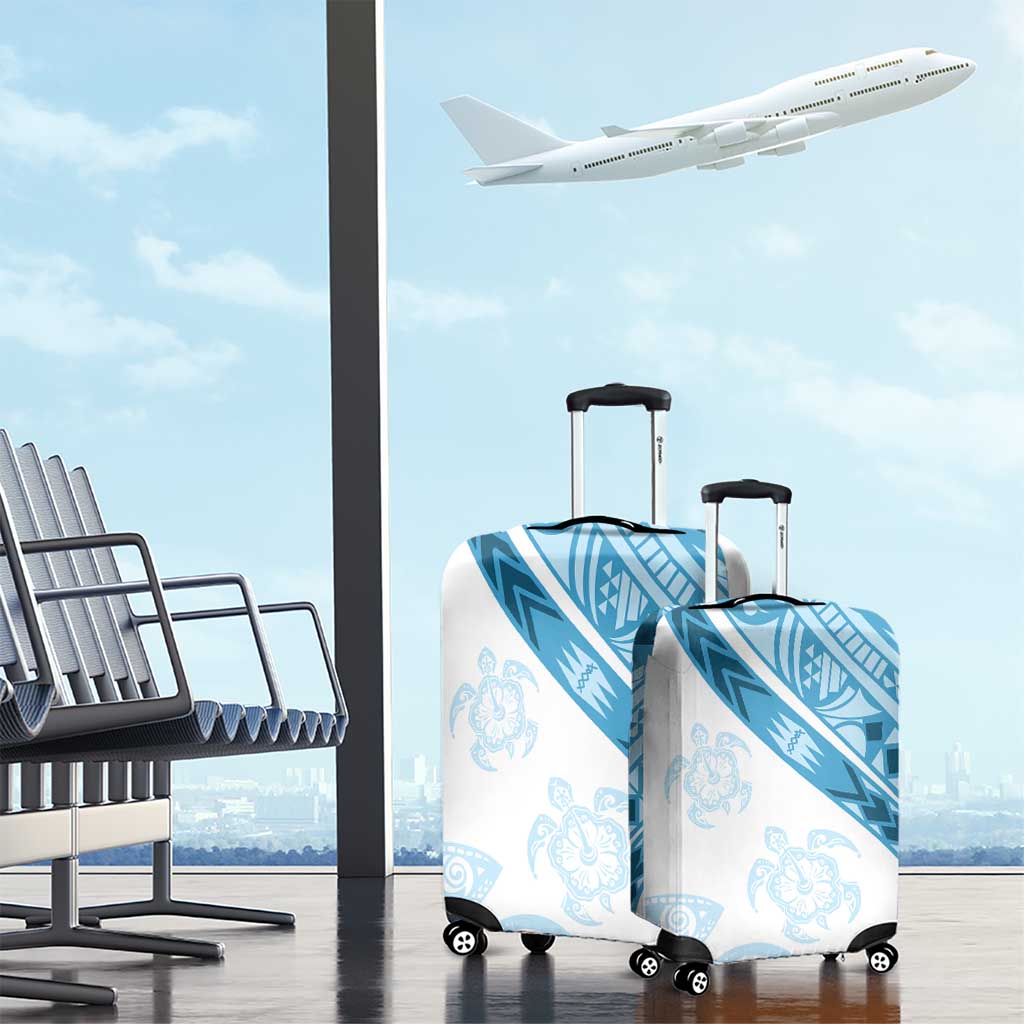 Blue Polynesian Tribal Turtle Floral Pattern Luggage Cover LT05 - Polynesian Pride