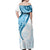 Blue Polynesian Tribal Turtle Floral Pattern Off Shoulder Maxi Dress