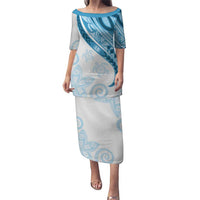 Blue Polynesian Tribal Turtle Floral Pattern Puletasi LT05 Long Dress Blue - Polynesian Pride