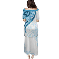 Blue Polynesian Tribal Turtle Floral Pattern Puletasi LT05 - Polynesian Pride