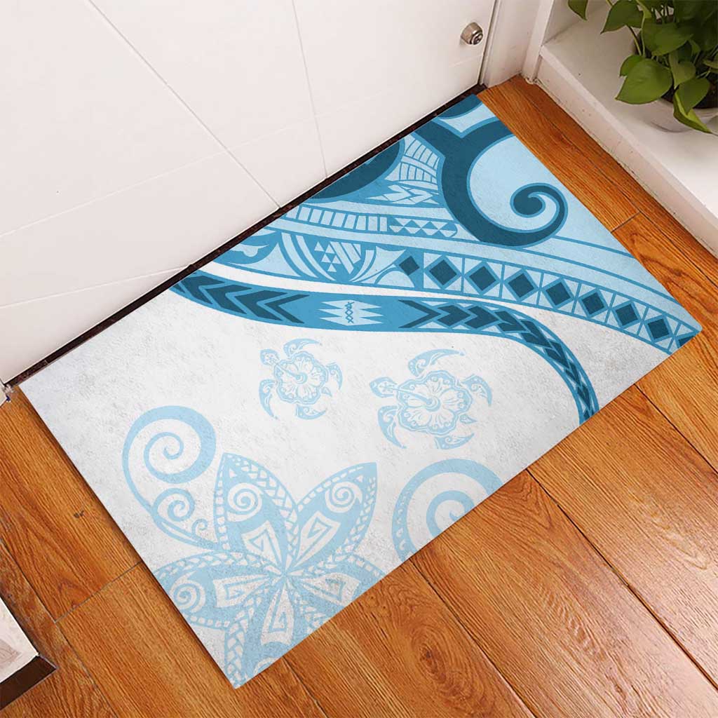 Blue Polynesian Tribal Turtle Floral Pattern Rubber Doormat LT05 - Polynesian Pride