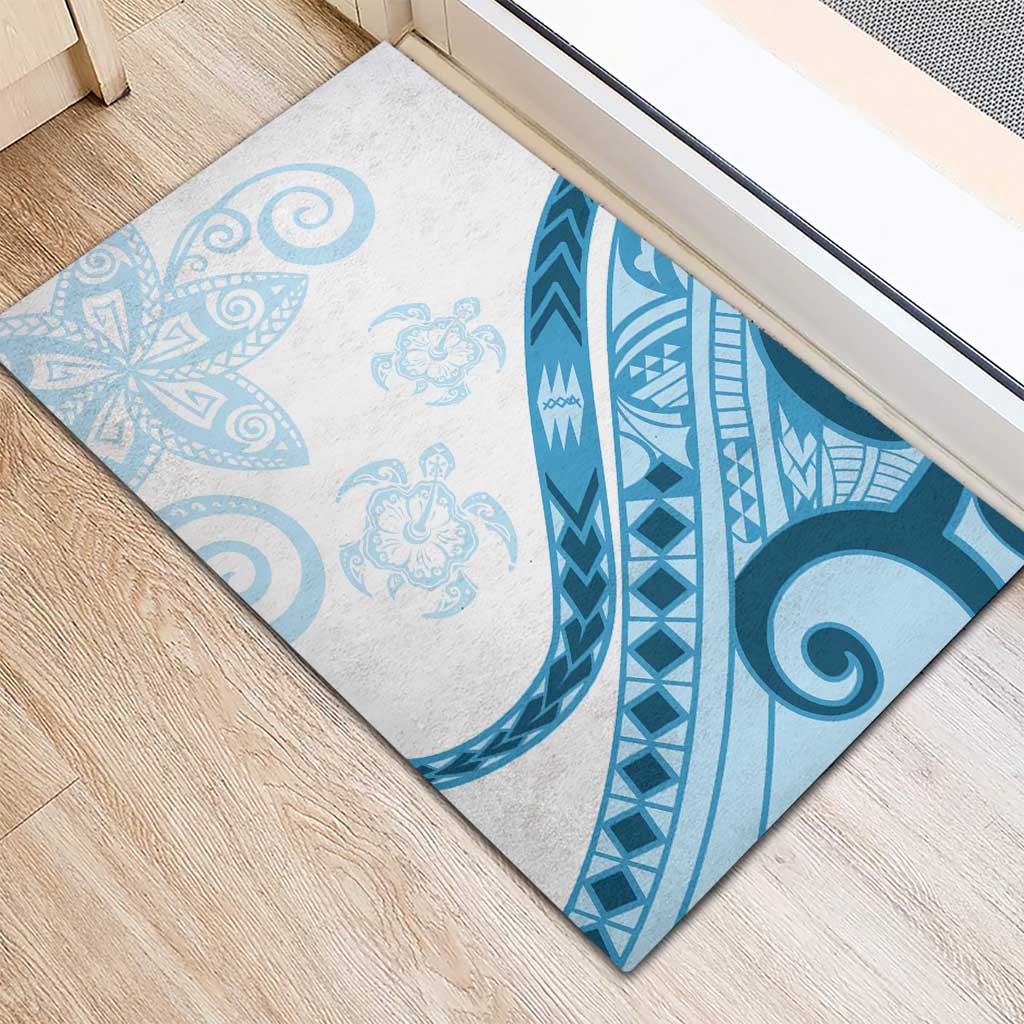 Blue Polynesian Tribal Turtle Floral Pattern Rubber Doormat LT05 - Polynesian Pride