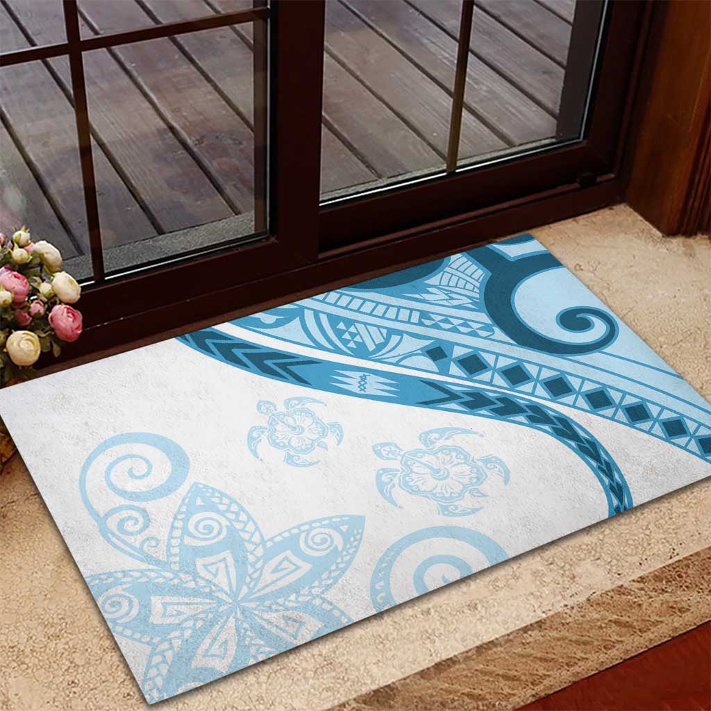 Blue Polynesian Tribal Turtle Floral Pattern Rubber Doormat LT05 - Polynesian Pride