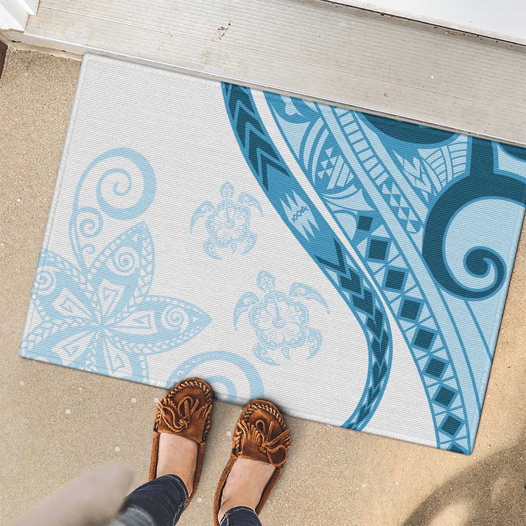Blue Polynesian Tribal Turtle Floral Pattern Rubber Doormat LT05 - Polynesian Pride