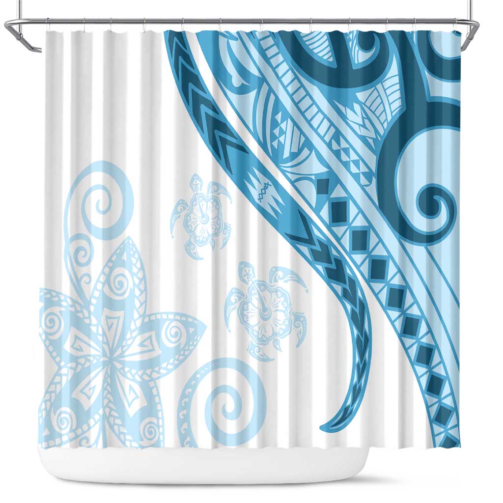 Blue Polynesian Tribal Turtle Floral Pattern Shower Curtain