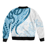 Blue Polynesian Tribal Turtle Floral Pattern Sleeve Zip Bomber Jacket LT05 - Polynesian Pride