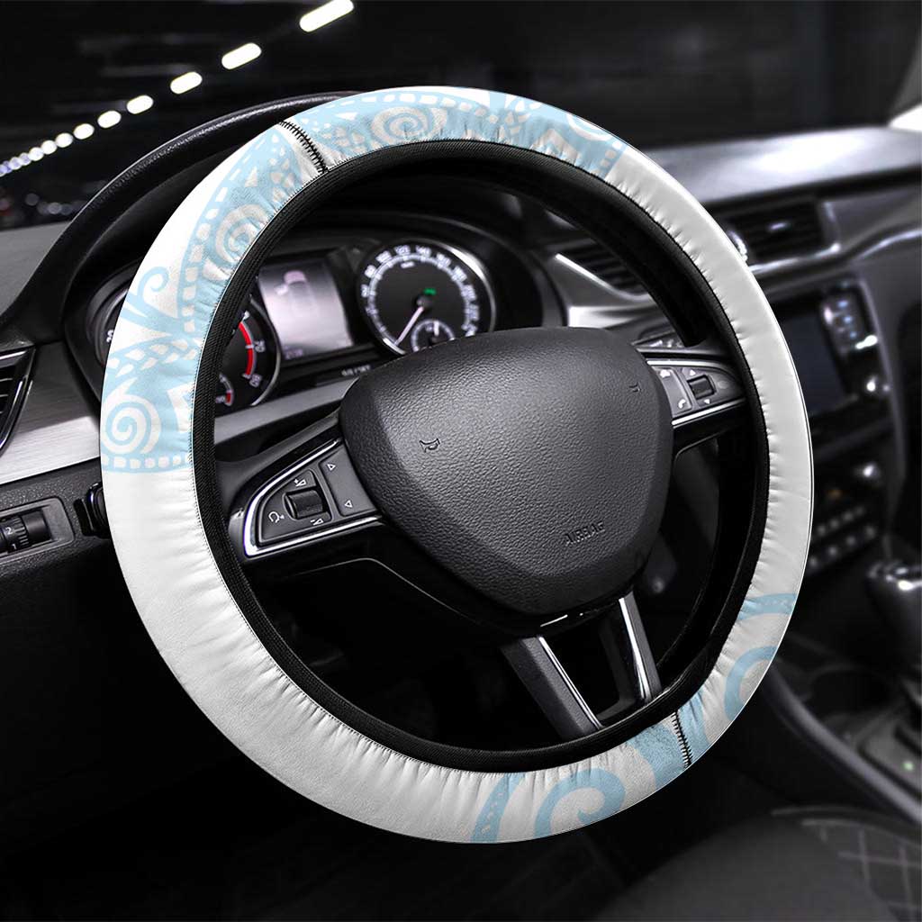 Blue Polynesian Tribal Turtle Floral Pattern Steering Wheel Cover