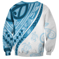 Blue Polynesian Tribal Turtle Floral Pattern Sweatshirt LT05 - Polynesian Pride