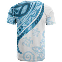 Blue Polynesian Tribal Turtle Floral Pattern T Shirt LT05 - Polynesian Pride