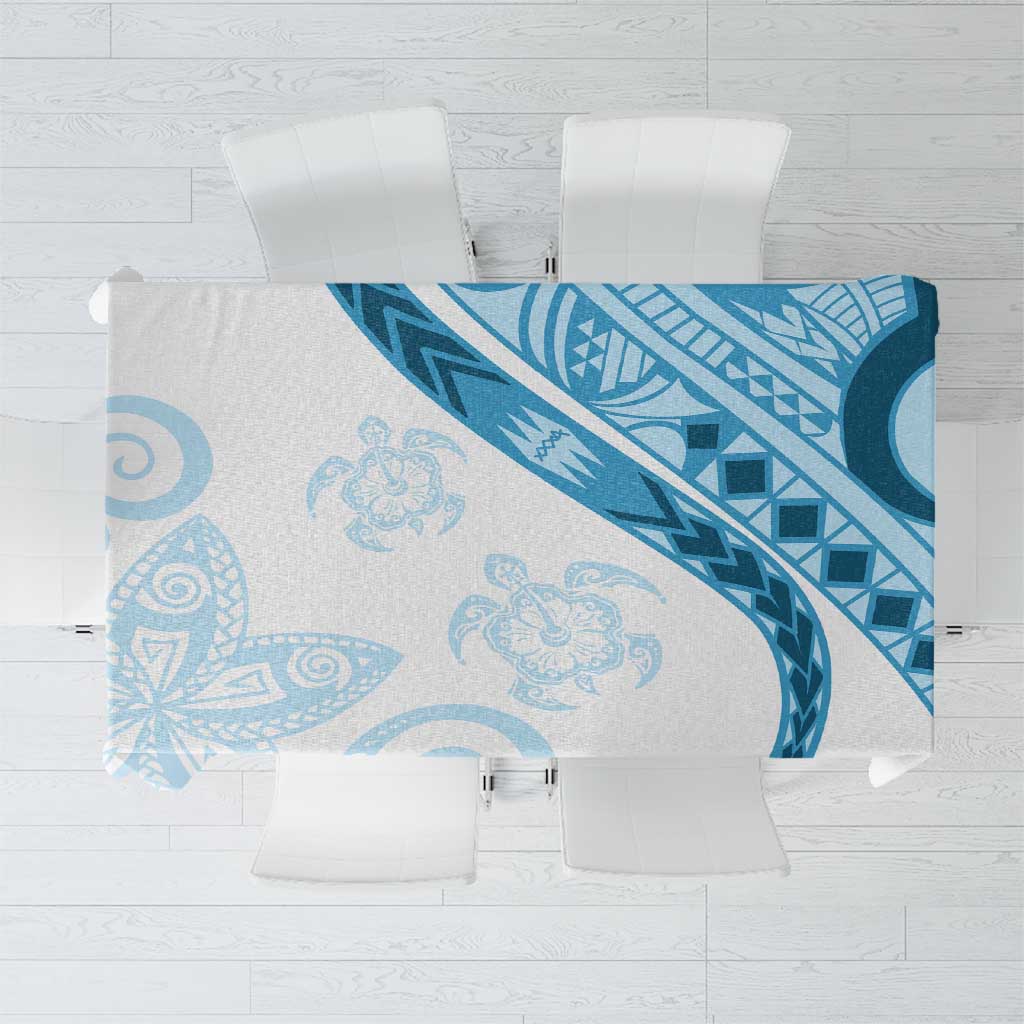 Blue Polynesian Tribal Turtle Floral Pattern Tablecloth