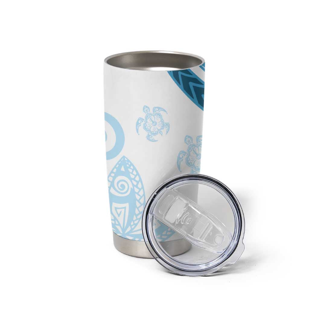 Blue Polynesian Tribal Turtle Floral Pattern Tumbler Cup LT05 - Polynesian Pride