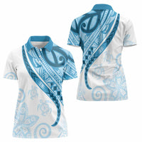 Blue Polynesian Tribal Turtle Floral Pattern Women Polo Shirt LT05 - Polynesian Pride
