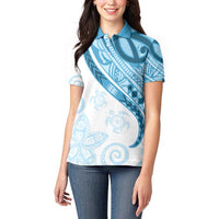Blue Polynesian Tribal Turtle Floral Pattern Women Polo Shirt LT05 - Polynesian Pride