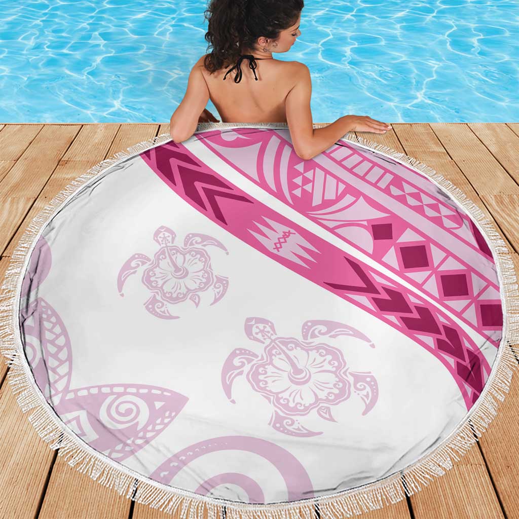 Rose Pink Polynesian Tribal Turtle Floral Pattern Beach Blanket LT05 - Polynesian Pride