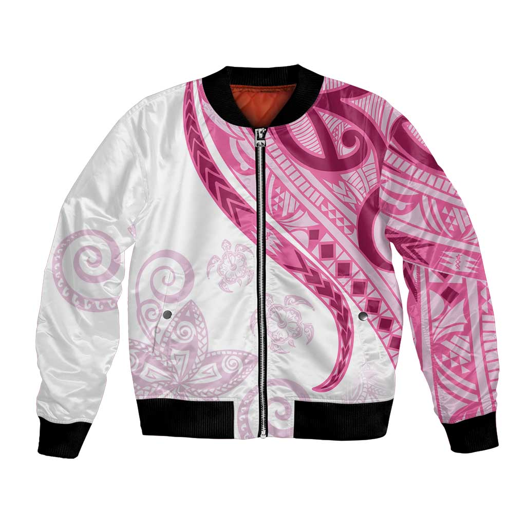 Rose Pink Polynesian Tribal Turtle Floral Pattern Bomber Jacket LT05 Unisex Pink - Polynesian Pride