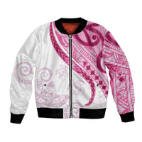 Rose Pink Polynesian Tribal Turtle Floral Pattern Bomber Jacket LT05 Unisex Pink - Polynesian Pride