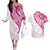 Rose Pink Polynesian Tribal Turtle Floral Pattern Couples Matching Off The Shoulder Long Sleeve Dress and Hawaiian Shirt