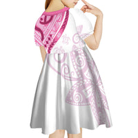 Rose Pink Polynesian Tribal Turtle Floral Pattern Kid Short Sleeve Dress LT05 - Polynesian Pride