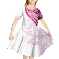 Rose Pink Polynesian Tribal Turtle Floral Pattern Kid Short Sleeve Dress LT05 - Polynesian Pride