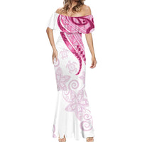 Rose Pink Polynesian Tribal Turtle Floral Pattern Mermaid Dress LT05 - Polynesian Pride