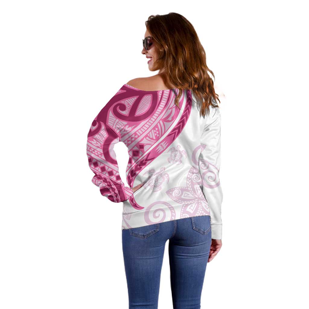 Rose Pink Polynesian Tribal Turtle Floral Pattern Off Shoulder Sweater LT05 - Polynesian Pride