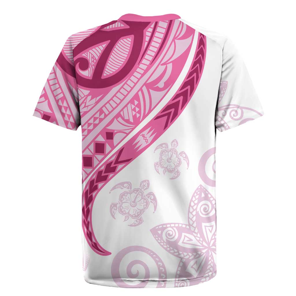 Rose Pink Polynesian Tribal Turtle Floral Pattern Rugby Jersey LT05 - Polynesian Pride