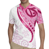 Rose Pink Polynesian Tribal Turtle Floral Pattern Rugby Jersey LT05 - Polynesian Pride