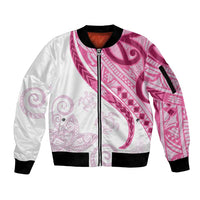 Rose Pink Polynesian Tribal Turtle Floral Pattern Sleeve Zip Bomber Jacket LT05 Unisex Pink - Polynesian Pride