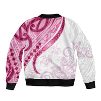 Rose Pink Polynesian Tribal Turtle Floral Pattern Sleeve Zip Bomber Jacket LT05 - Polynesian Pride