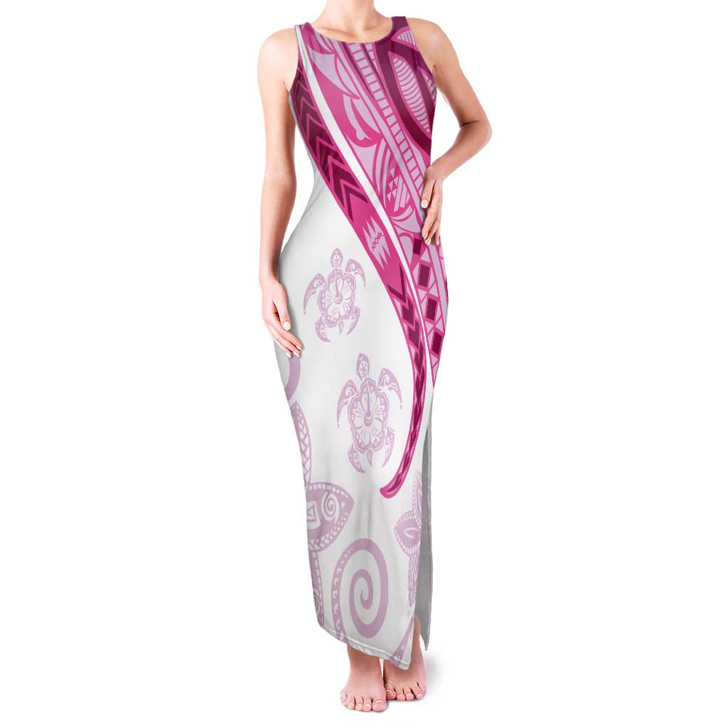 Rose Pink Polynesian Tribal Turtle Floral Pattern Tank Maxi Dress